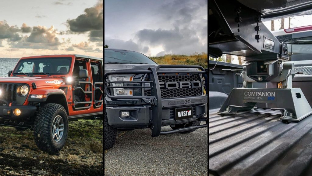 4x4 trucks and a 5th wheel trailer hitch in a truck bed